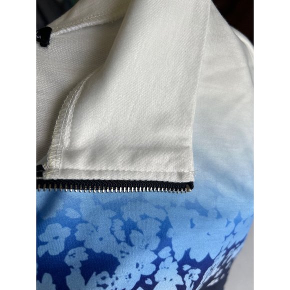 Noracora Blue & White Floral Print 1/2 Zip Long Sleeve Top, Medium - Picture 9 of 9